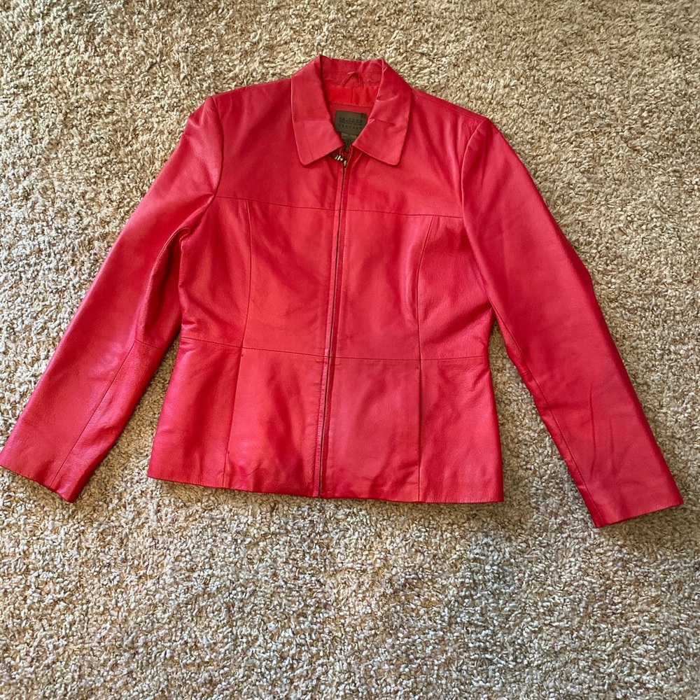 Super cute red leather jacket